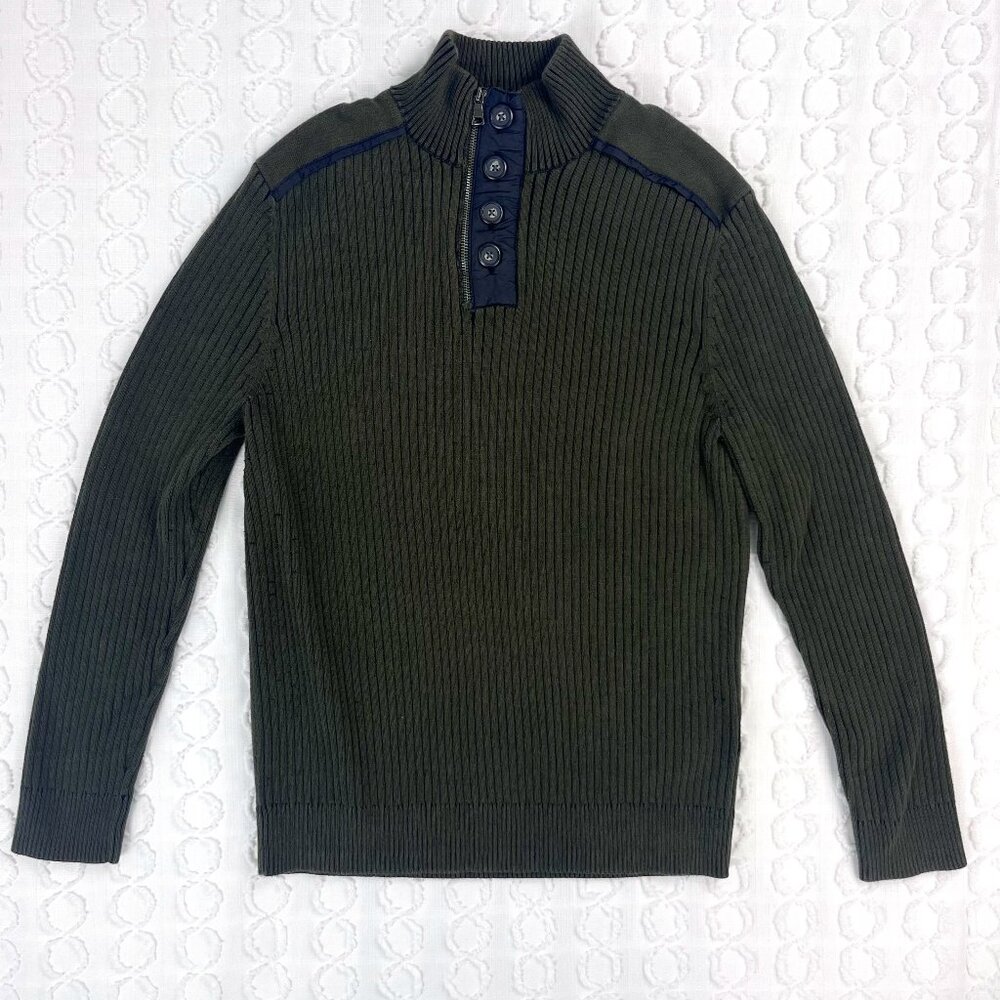 INC International Concepts Mens Olive Green Quarter Zip Sweater Size Large